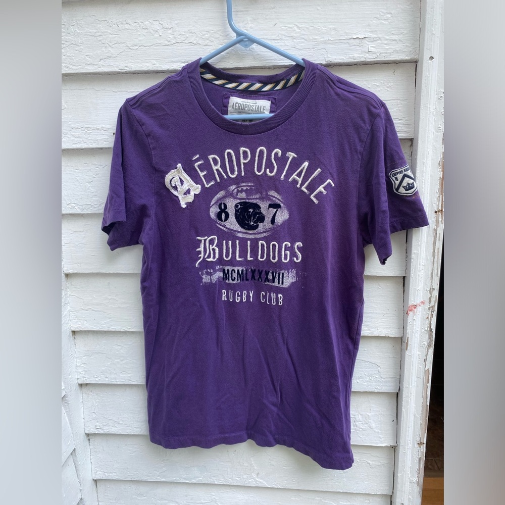 Aeropostale Purple Bulldogs Rugby Club 9 Graphic Tee